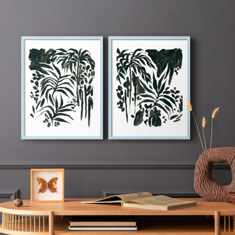 Encre Jungle I - impression encadrée de qualité supérieure - prête à être accrochée - aucun clou requis - aucun clou requis