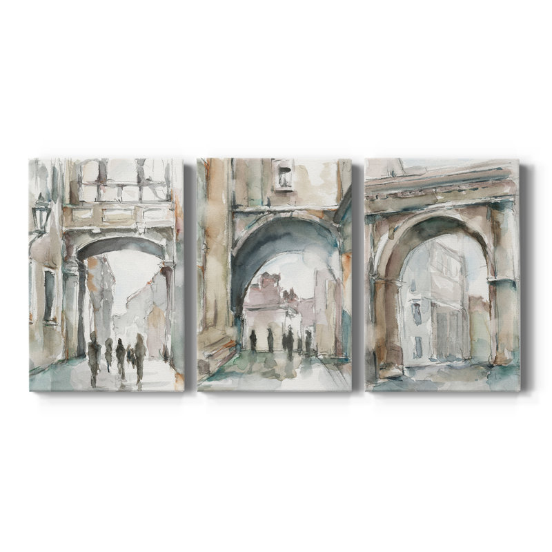 Watercolor Archures I - Toile tendue avec châssis sur mesure - 3 pièces, H 12 po x l 24 po