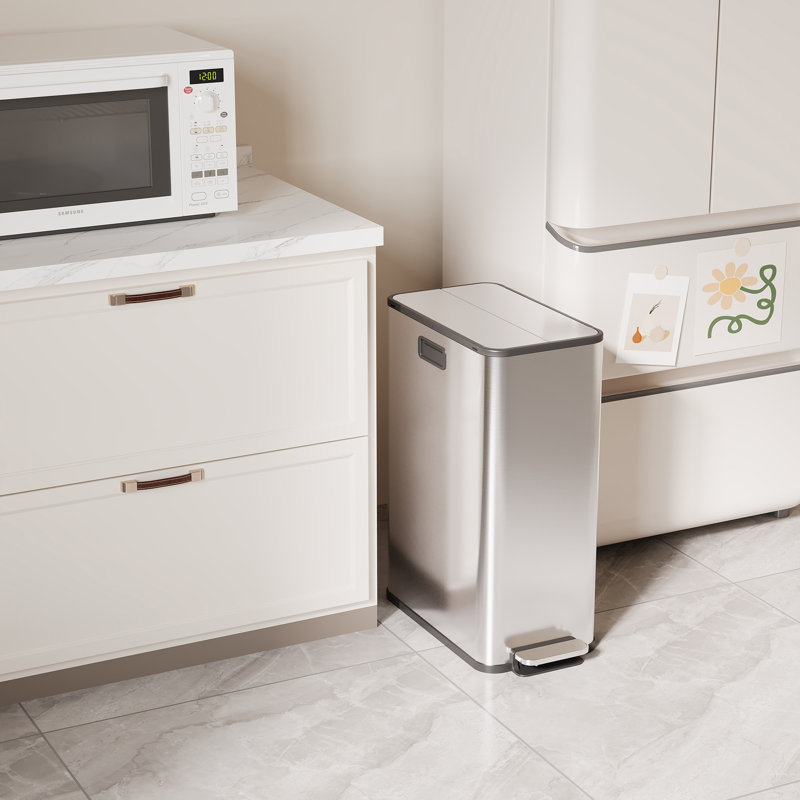 Poubelle de cuisine 15 gallons, poubelle de cuisine à pédale avec couvercle papillon, grande poubelle en acier inoxydable anti-odeur avec seaux intérieurs amovibles (2 x 28 L) - Argent