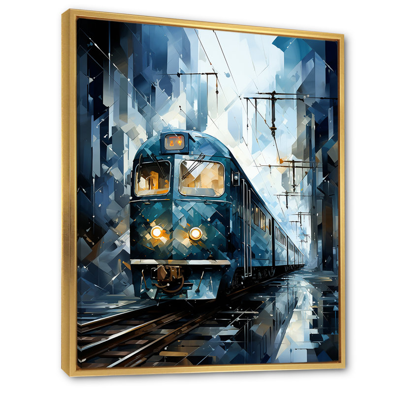 «Teal Train Geometric Momentum IV», reproduction sur toile, H 32 po x l 24 po x P 1 po, Cadre flottant doré