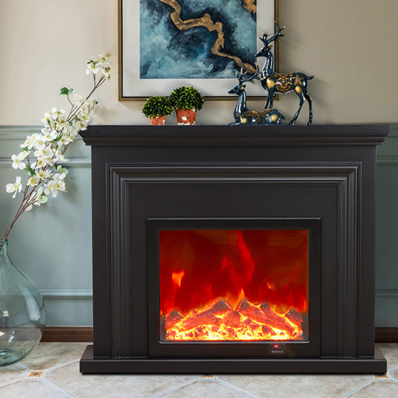Black Solid + Manufactured Wood Electric Fireplace, Black