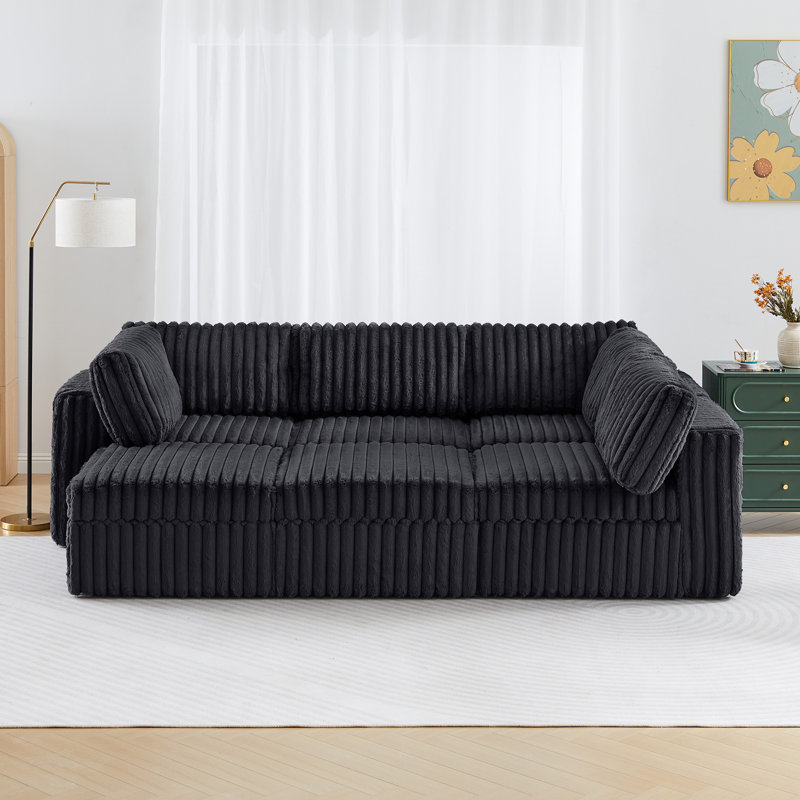 Canapé modulaire 6 pièces rembourré, Similifourrure noire