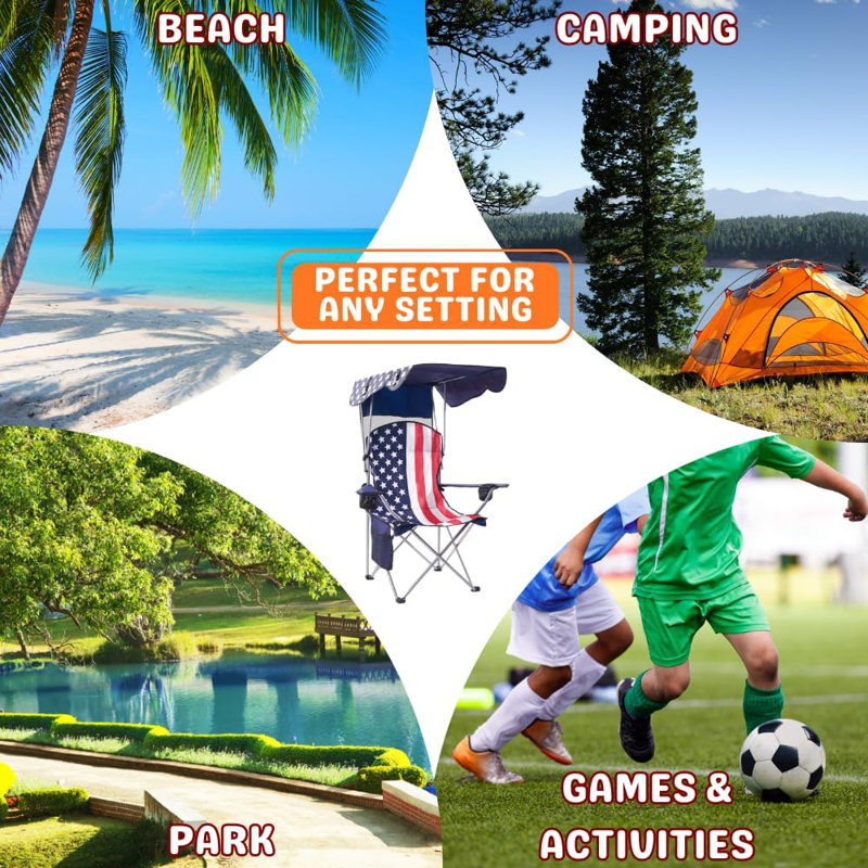 Portable Folding Camping Chairs With Canopy Shade, Beach Chair For Adults, Durable Weather Resistant 600D Oxford Cloth, Camping Chair With Canopy For Outdoors [Flag]
