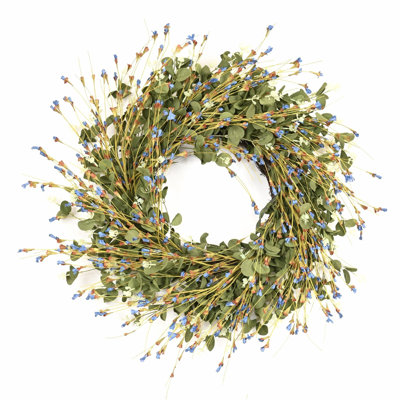 26" Artificial Farmhouse Blossom Cluster Greenery Eucalyptus Spring Summer Wildflower Floral Wreath For Front Door