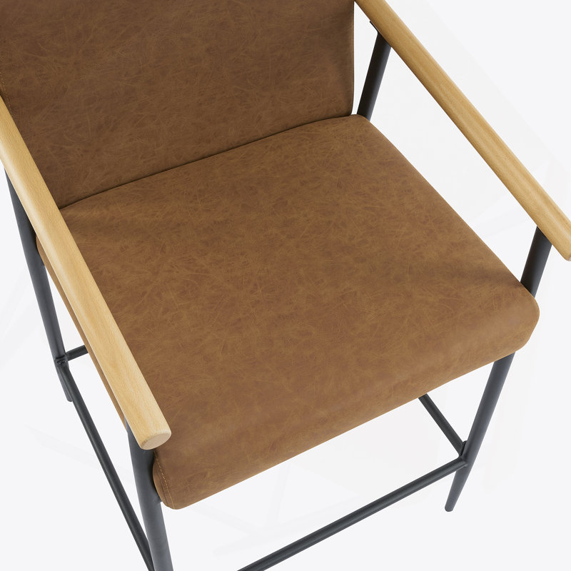 Tabouret de comptoir avec cadre en fer - ensemble de 2 - noir et brun rougeâtre, Brun
