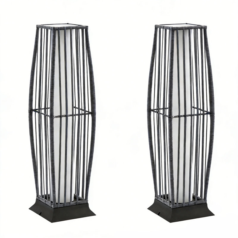 30.75'' Solar Powered Rattan Outdoor Floor Lamp (Set of 2), Gray