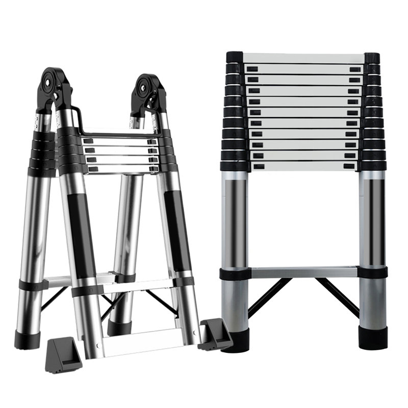 Échelle télescopique à extension, échelle télescopique pliante en acier inoxydable avec mécanisme de verrouillage, échelle pliable polyvalente pour la maison ou le travail en plein air, charge lourde de 330 lb