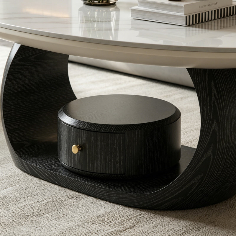 Table basse ovale avec rangement Modern Home, H 15,74 po x l 47,24 po x P 27,55 po, Blanc/Noir