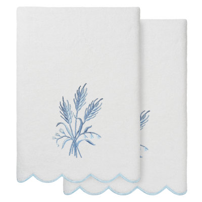  100% Turkish Cotton WHITNEY Scallop 2PC Embellished Bath Towel Set