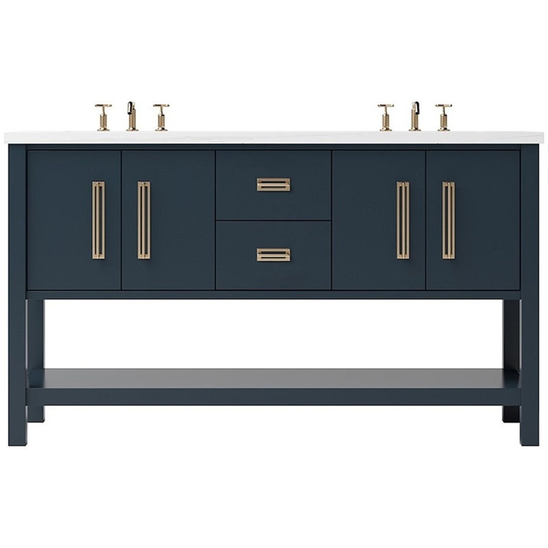 Meuble-lavabo double Kiawah, Bleu La Haye, Or satiné, 72"