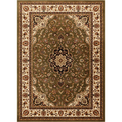 Denzel  Medallion Kashan Green Traditional Rug