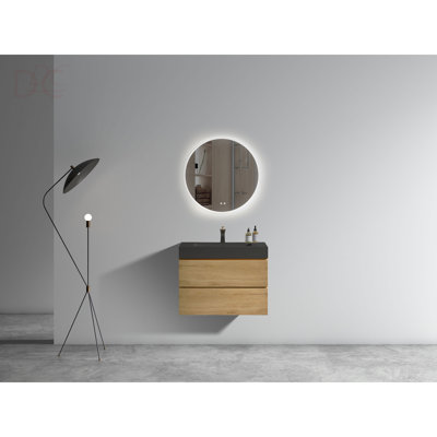 Meuble-lavabo mural 30 po avec lavabo, grand meuble-lavabo flottant mural pour salle de bain moderne, lavabo une pièce noir SANS drain, pré-assemblé