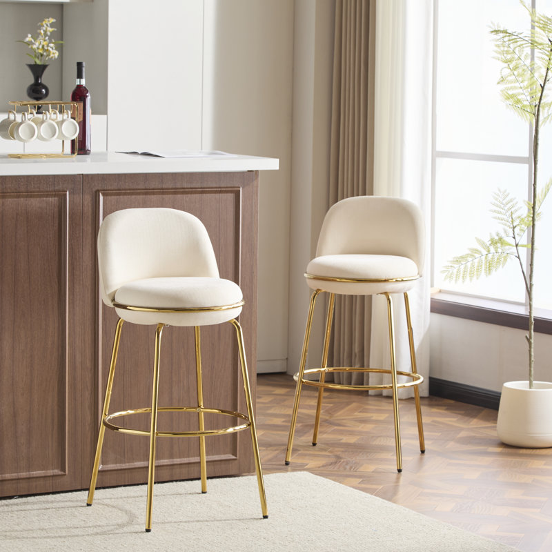 Havilland 30” Seat Height Upholstered Bar Stools With Metal Frame, Beige