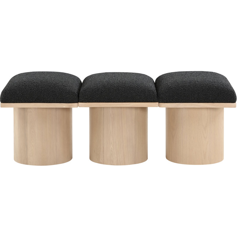 Banc rembourré Husnan, H 17,5 po x l 46,5 po x P 18 po, Naturel, Tissu bouclé noir