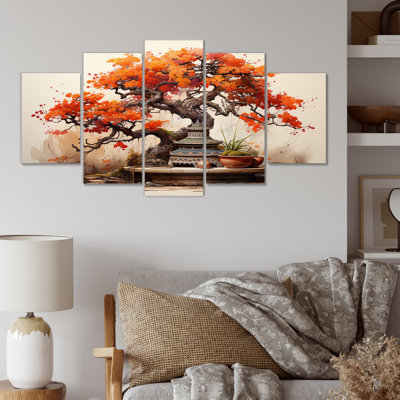 Autumnal Bonsai Charm I - Tree Bonsai Multipanel Wall Art Decor