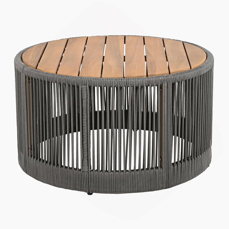 Table basse pour l'extérieur en corde de rotin et bois d'acacia, Gris
