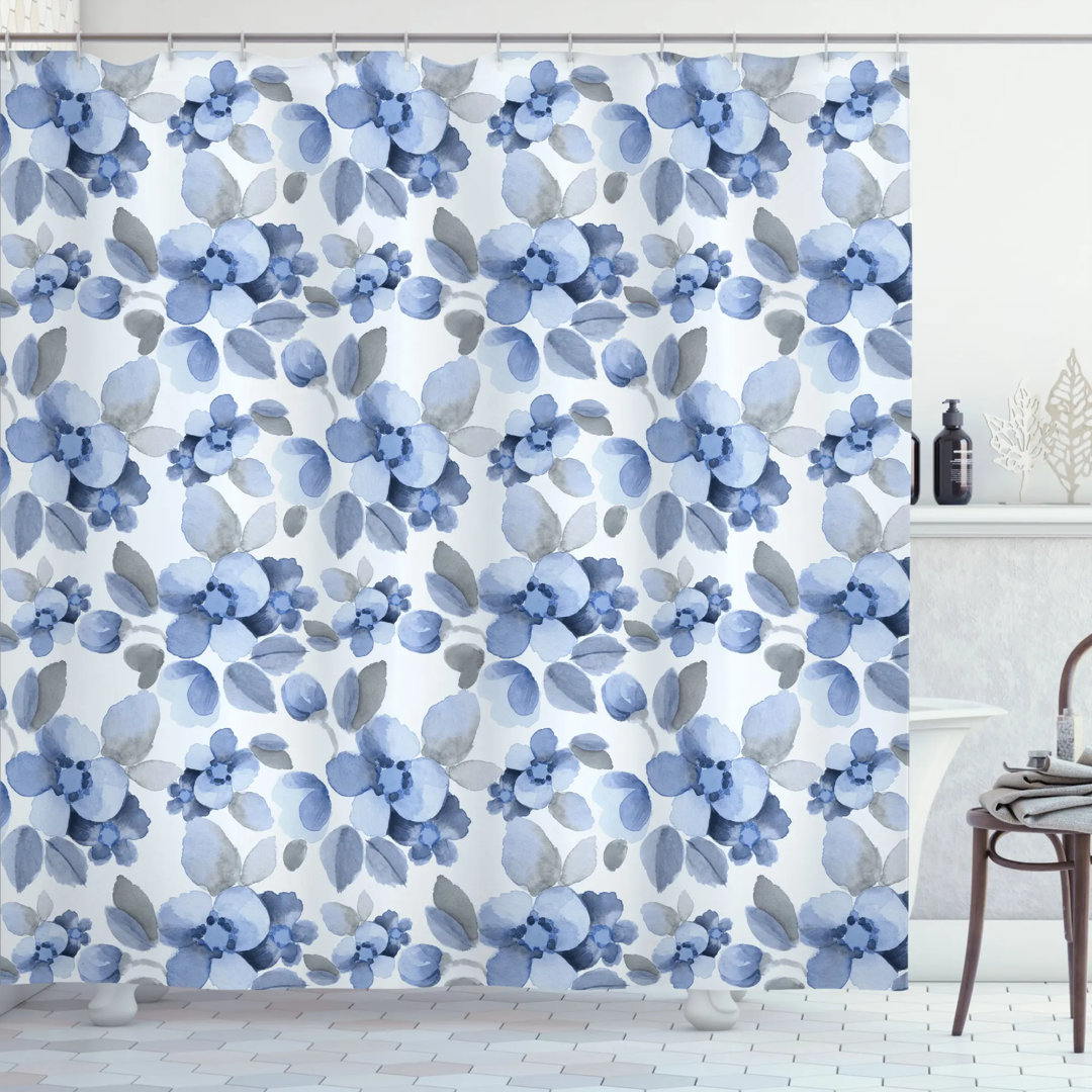 Watercolor Paintbrush Camellia Petals Perennial Romance Sprout Artsy Print Shower Curtain Set East Urban Home