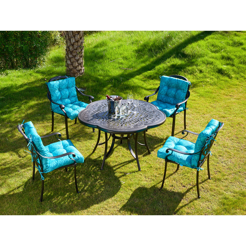 Outdoor 4'' Seat / Back Cushion, Blue Palm Leaves Floral