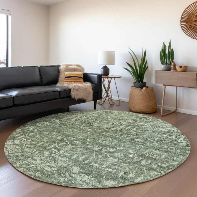 Premium Machine Washable Mayfield AMF40 Oriental Rug, Green, 8' Round