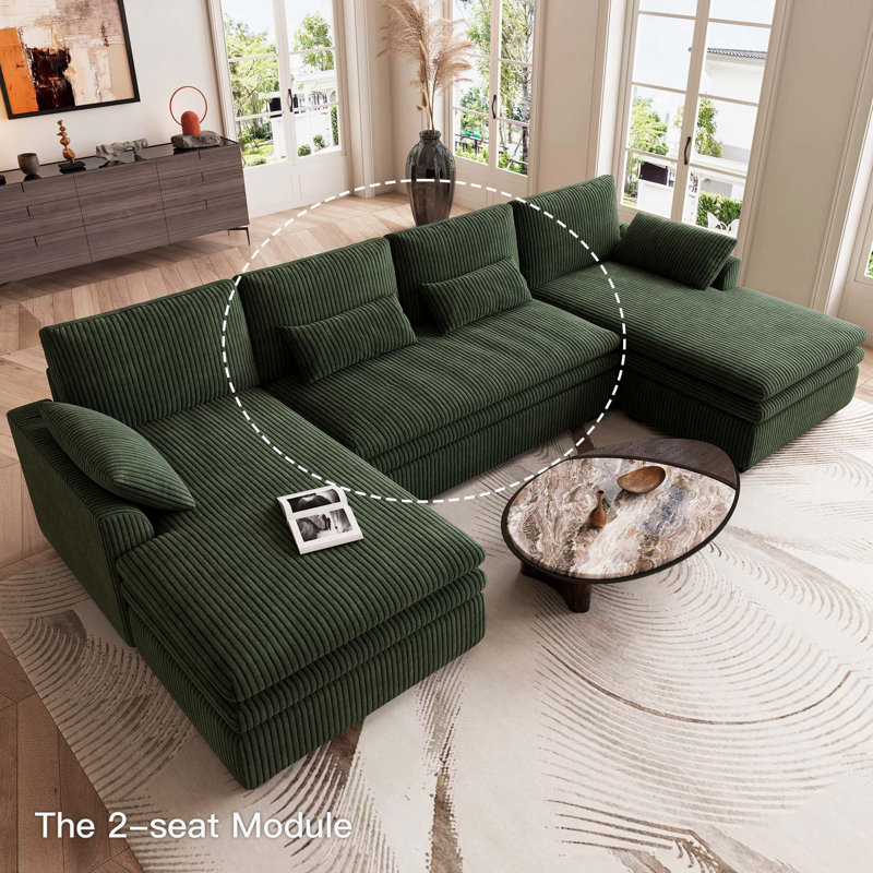 Manuel Corduroy Armless 2-Seat Module, Green