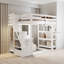 Lit mezzanine avec garde-robe intégré, tablettes, escalier de rangement et lumière DEL, lit blanc pour enfants-794185976