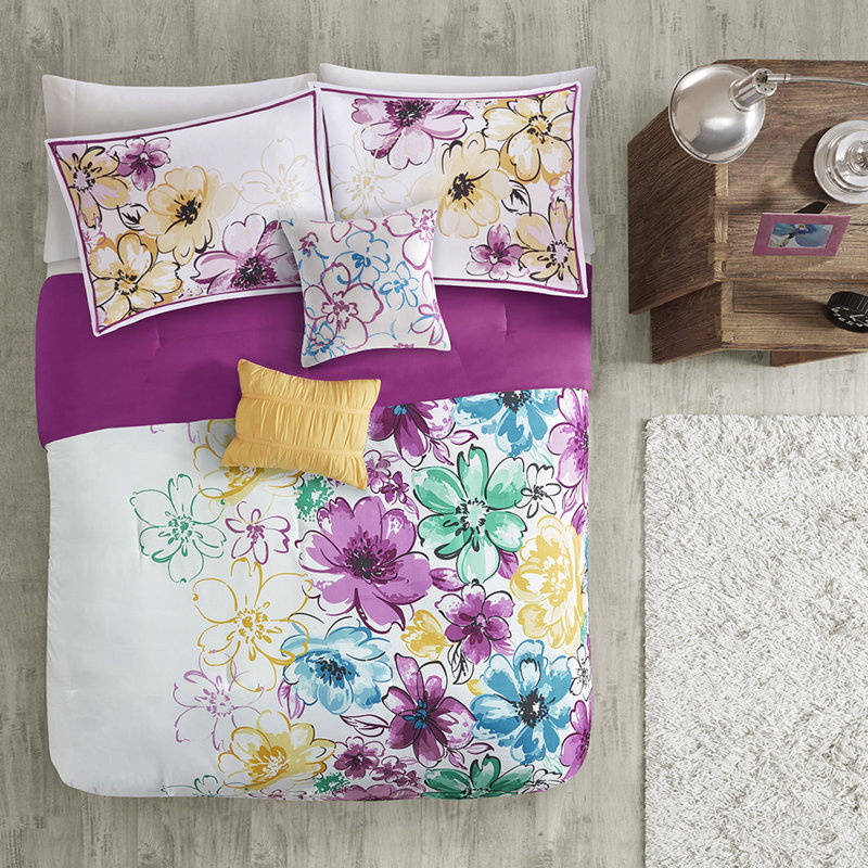 Édredon bleu pour lit simple / simple TG avec broderie florale et style en bleu, rembourrage