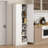4-Door Freestanding Kitchen Shelf, 67" With Adjustable Shelves, Distressed White For Neat Pantry Cabinet, Organized