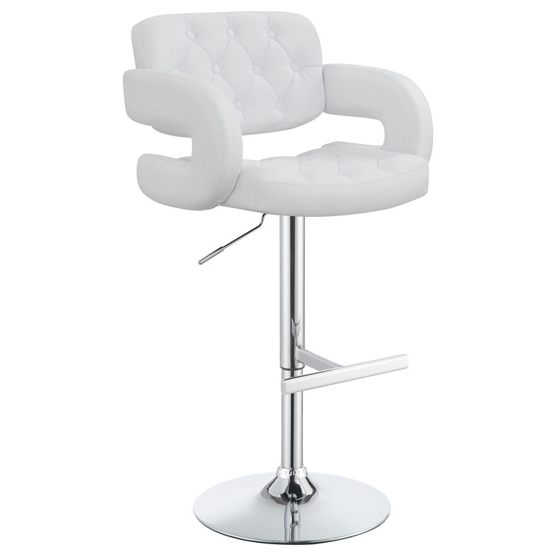 Tabouret de bar blanc rembourré réglable avec base à piédestal robuste, dossier ouvert pour le positionnement de la salle à manger,