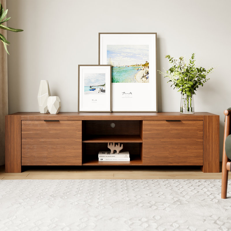 Latitude Run All Size Modern Hollow Core TV Stand – Lightweight MDF Construction with Fixed Shelves, Scratch-Resistant Laminate Surface – Media Console for Living Room, Fits TVs Up to 70"