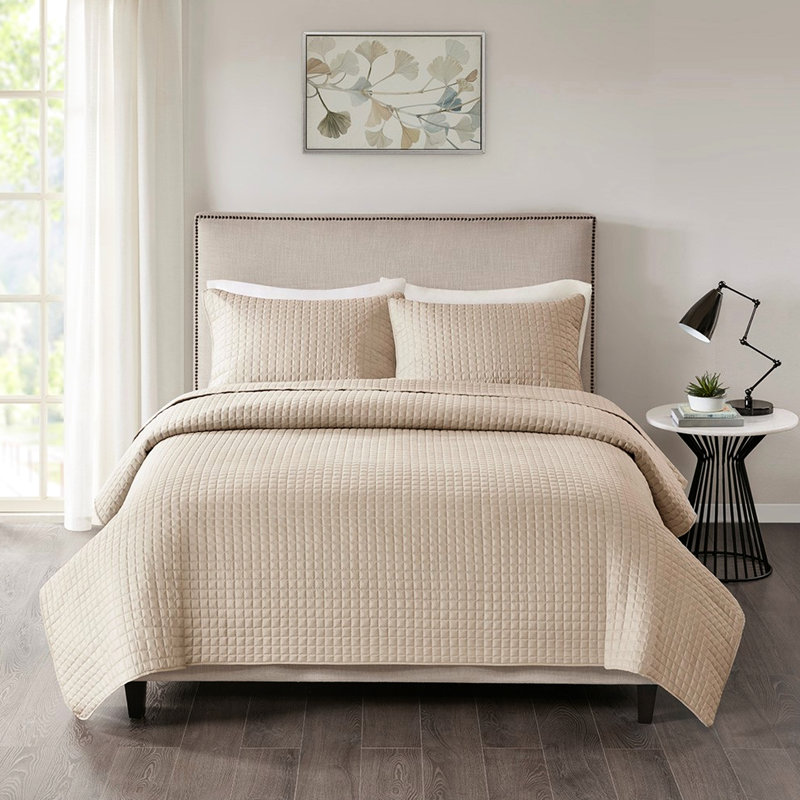 3 pièces de literie réversible kaki double / grand réversible - trait, élément à carreaux carrés, rembourrage en tissu lavable à la machine, attribut, tissu