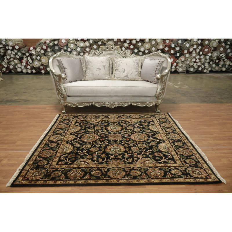 Tapis carré noir et vert exquis 6 pi x 6 pi