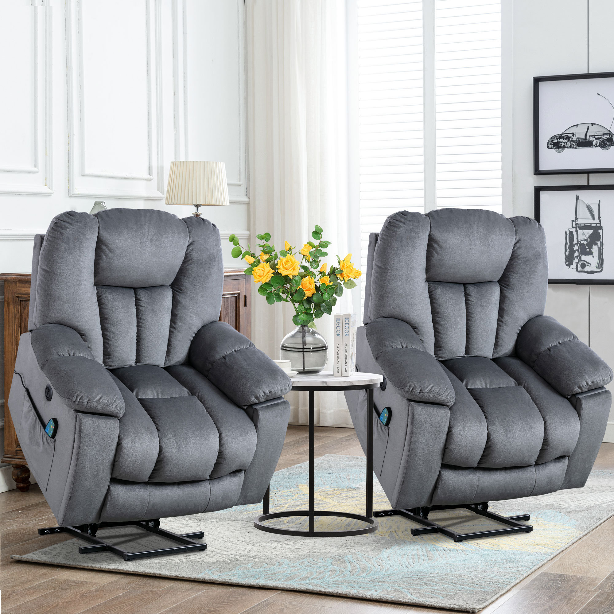 Stoehrs Dual Motor Big Man Recliner Chair Lay Flat in 71.5 Length & 26 Wide Seat, Extra Wide Power Lift Chair 400 lbs Latitude Run Body Fabric: Dar