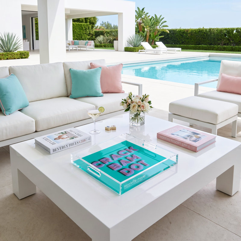 Decorative Tray, 2" H x 15" W x 15" D, Aqua/Pink