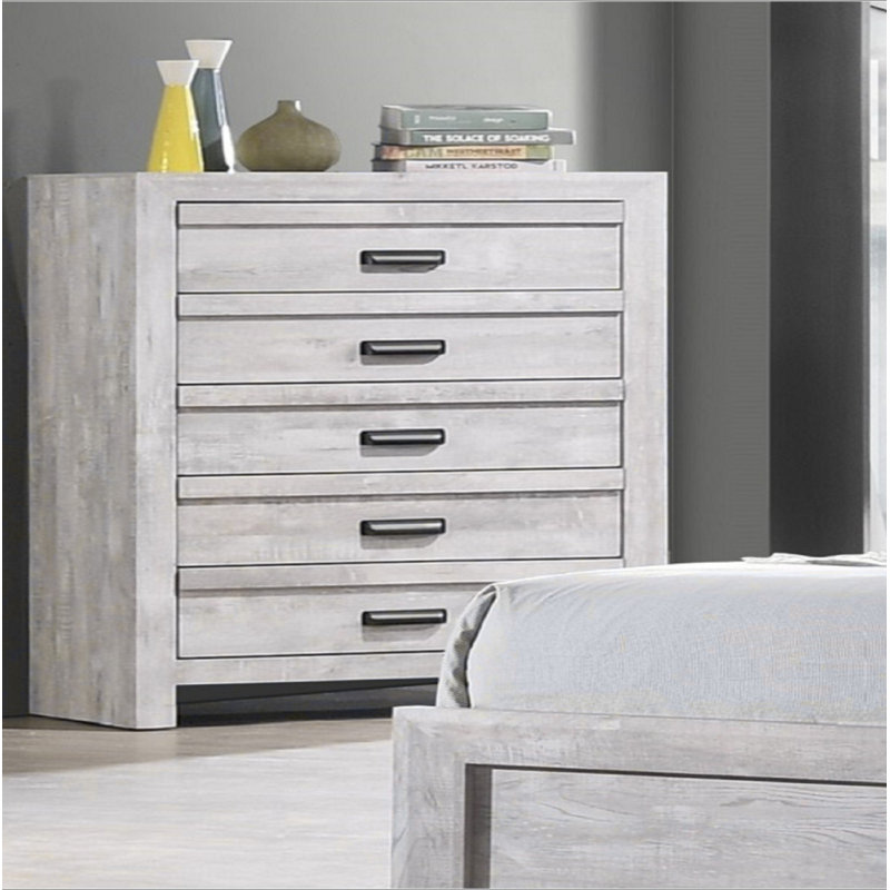 Meuble de chambre à coucher 1 tiroir contemporain à cinq tiroirs avec finition beige et gris rustique, Beige