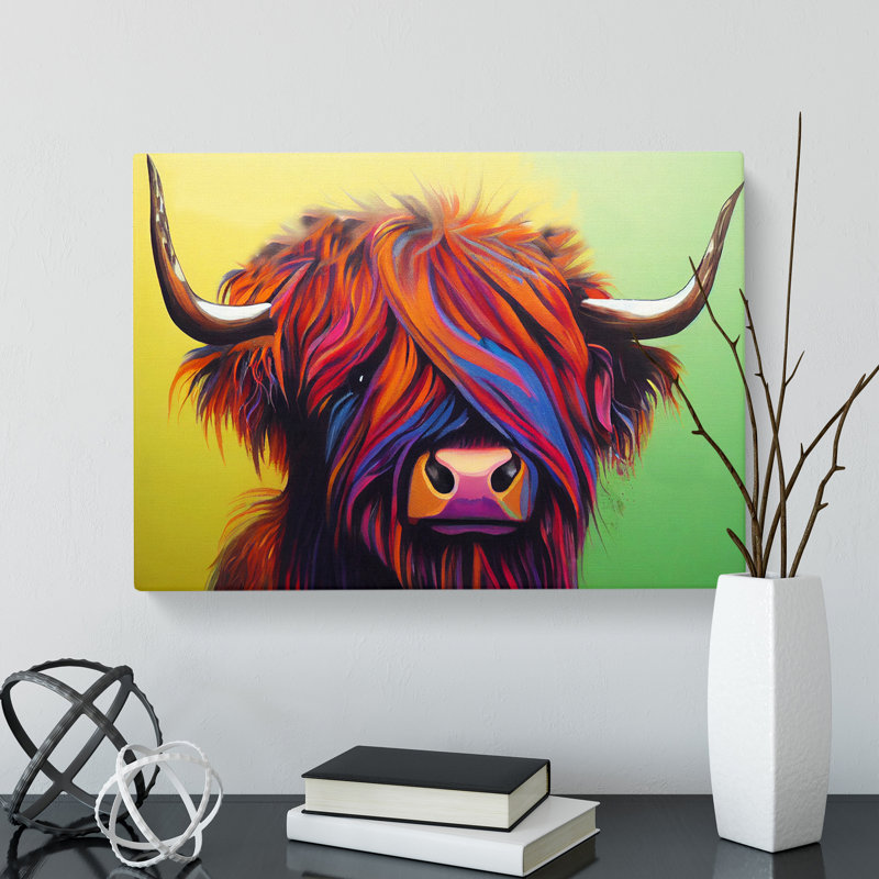 Attractive Highland Cow - Wrapped Canvas, 50cm H x 76cm W x 3cm D