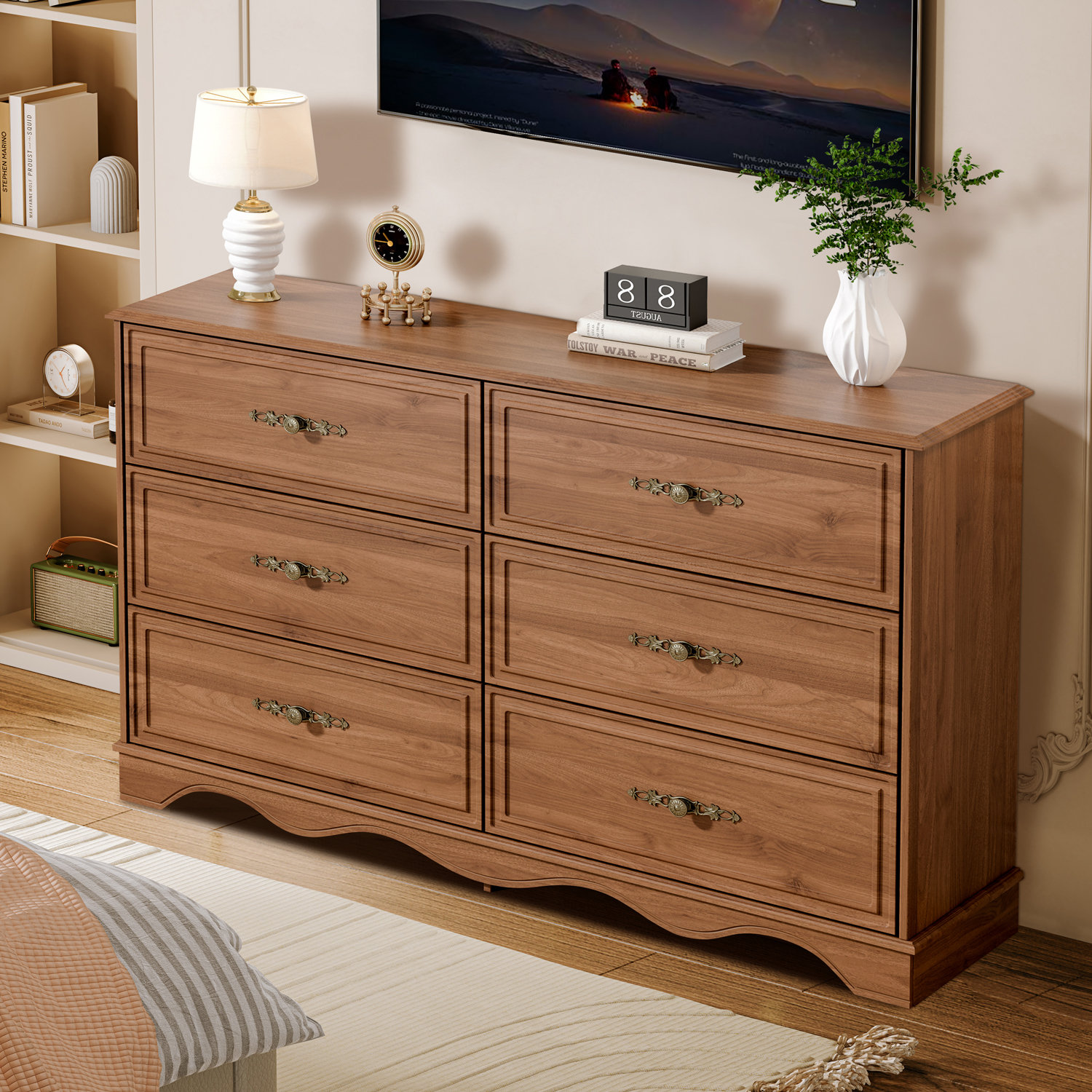 Winston Porter Farmhouse 6 Drawers Dresser For Bedroom,47" Wide Wood Rustic  Chest Of Drawers With Metal Handle,with Anti-tipping Device,drawer  Organizer For Bedroom,living Room,hallway And Entryway,walnut | Wayfair