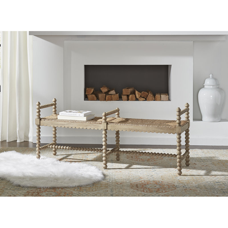 Meilani Beige and Brown Mahogany Bench with Hand-Tied Rush Seat