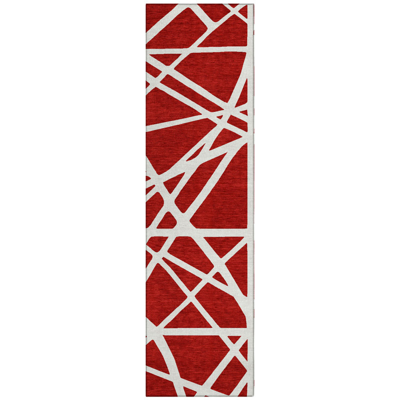 Zephina Red Washable Indoor-Outdoor Rug - , 2'3" x 7'6"