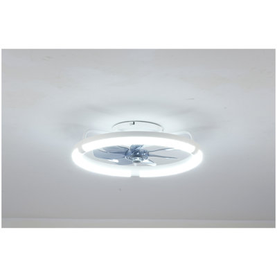 Ventilateurs de plafond 20 po avec ensemble, source de lumière DEL et télécommande, ventilateur DEL encastré moderne à intensité variable 3000-6500K, 6 vitesses, moteur à courant continu silencieux pour le salon, la chambre à coucher, la cuisine - blanc mat + bois