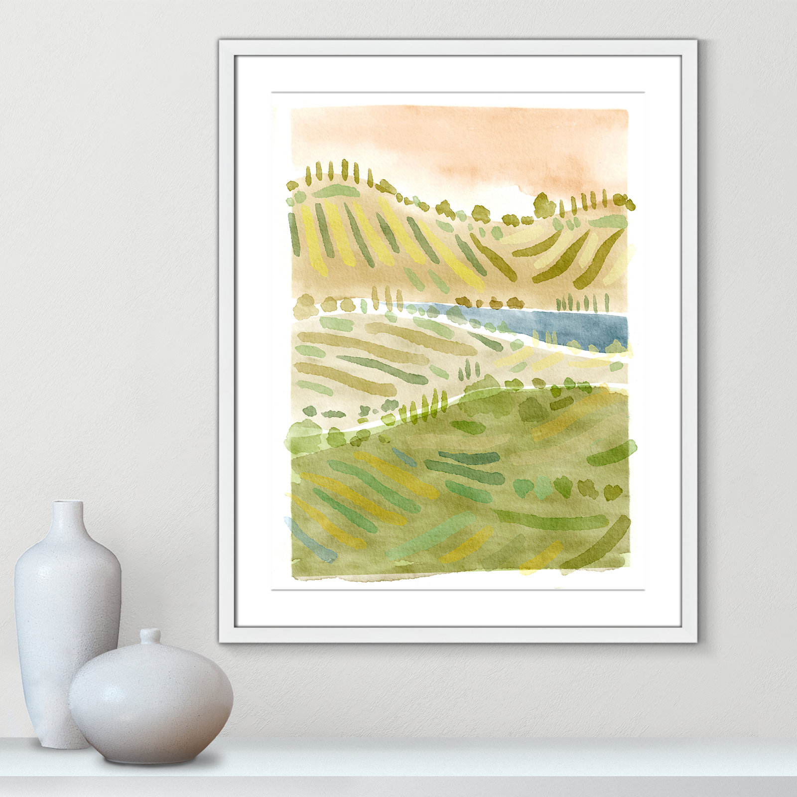 Tuscan Countryside Print, White Single Picture Framed Paper, White, 29.5" H x 23.5" W x 1.25" D