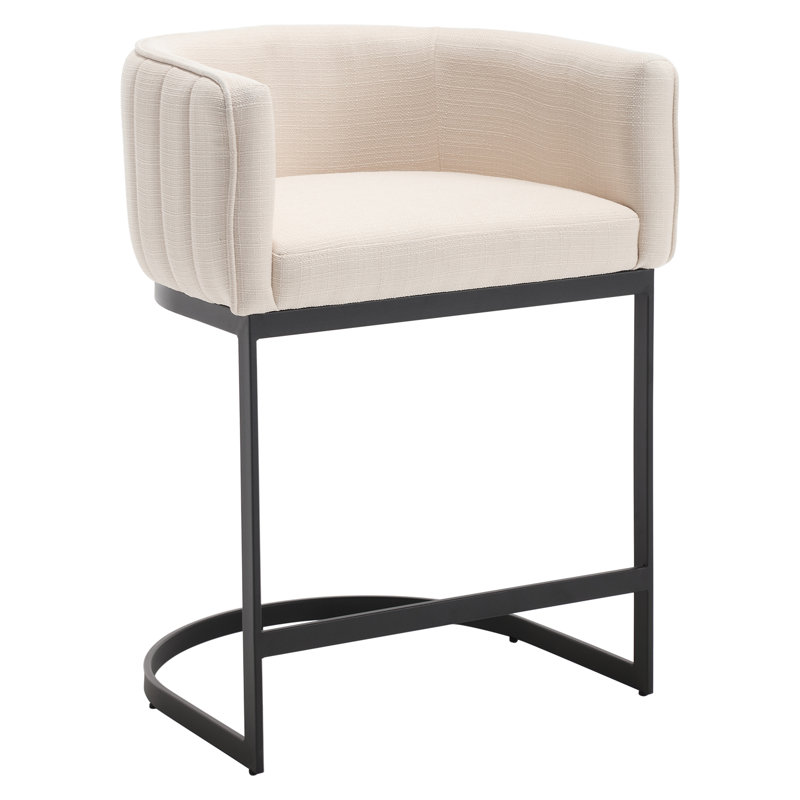 Naysharn Upholstered Counter Stool with Metal Frame, Beige Linen, Black, 1