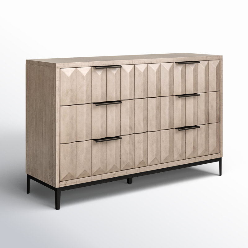 Aldwell Pine Modern 6-Drawer Storage Dresser, Light Gray Wash