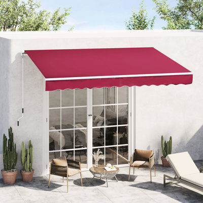 Auvent de patio rétractable 12 pi x 8 pi, abat-jour. 280 g / m² et eau - tissu, cadre en aluminium pour terrasse, balcon, cour. Auvent de couleur rouge cramoisi, 8 pi avec manivelle. Cour