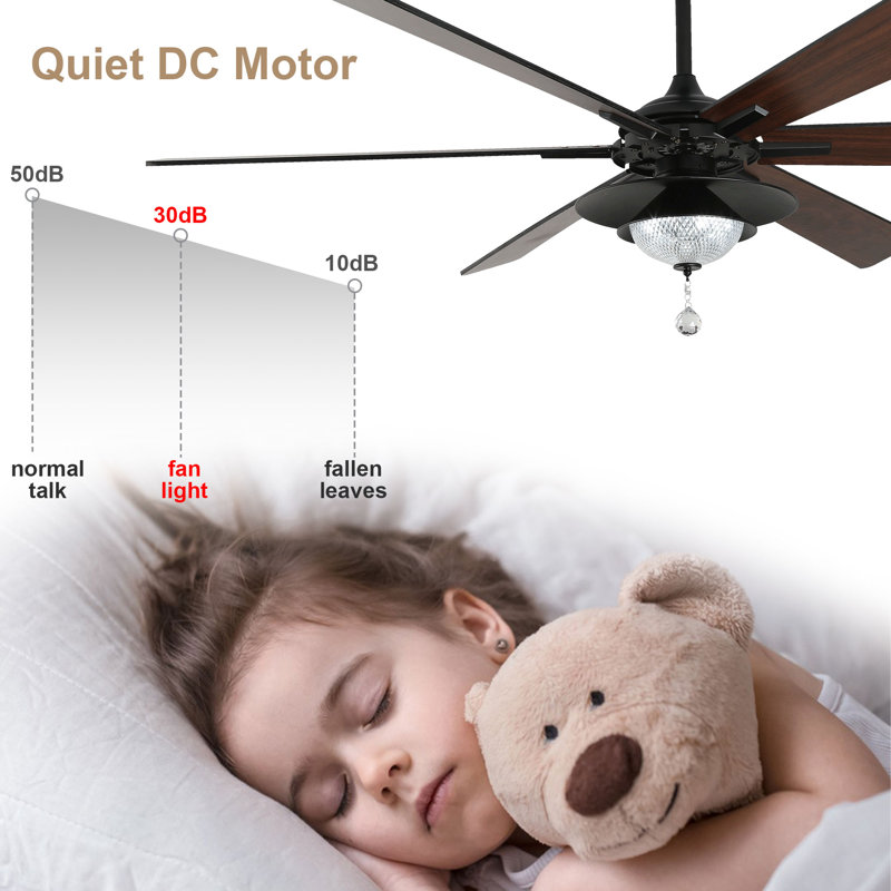 72 Inch Black Modern Farmhouse Extra Large Ceiling Fan with Dimmable LED Light and Remote , 6 Speed DC Motor 6-Blade Crystal Ceiling Fan for Living Room