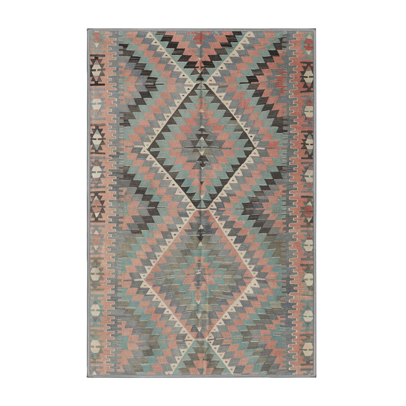 Tapis contemporain vert / rose / noir, Rectangle 8 pi x 10 pi