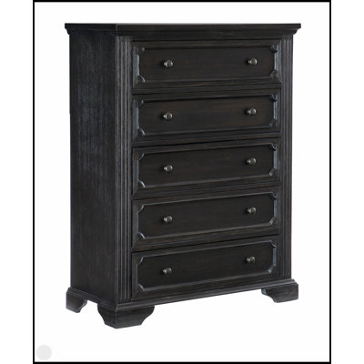 Commode de rangement traditionnelle à 5 tiroirs au fini gris anthracite, style rustique pour l'organisation de la chambre à coucher et l'attrait esthétique