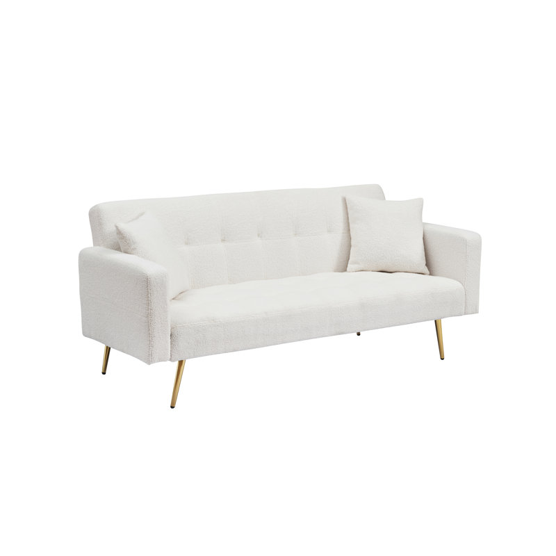 71.7 - Inch Beige Teddy Fleece Sofa Bed, Accompanied By Two Luxurious Throw Pillows For Enhanced Coziness, Beige