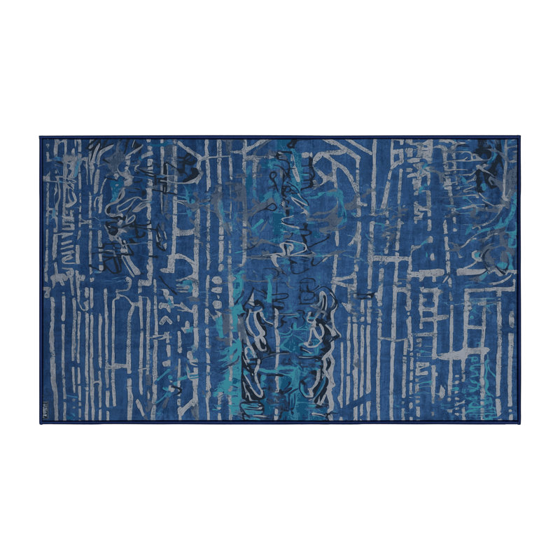 Machine Washable Blue Area Rug, Rectangle 2' x 3'