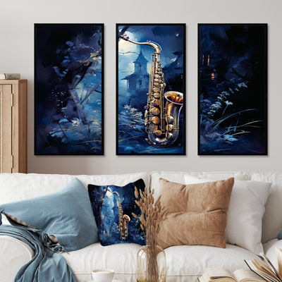 Saxophone bleu minuit - ensemble d'art sur toile