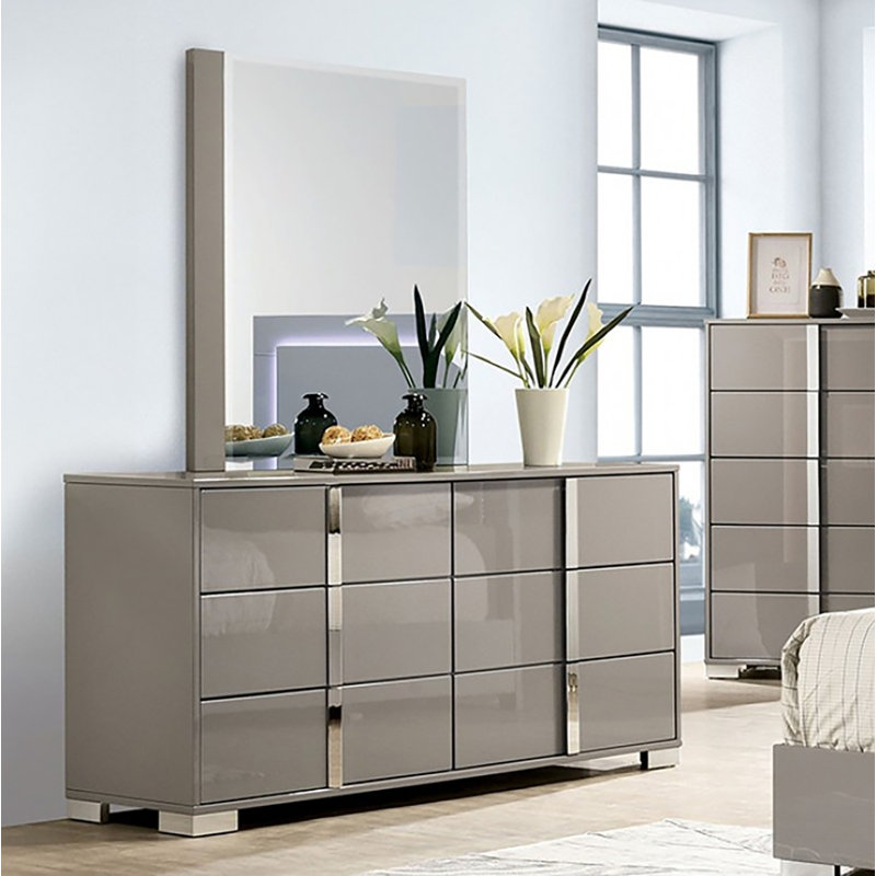 Warddy 6 Drawer Dresser With Mirror, Black